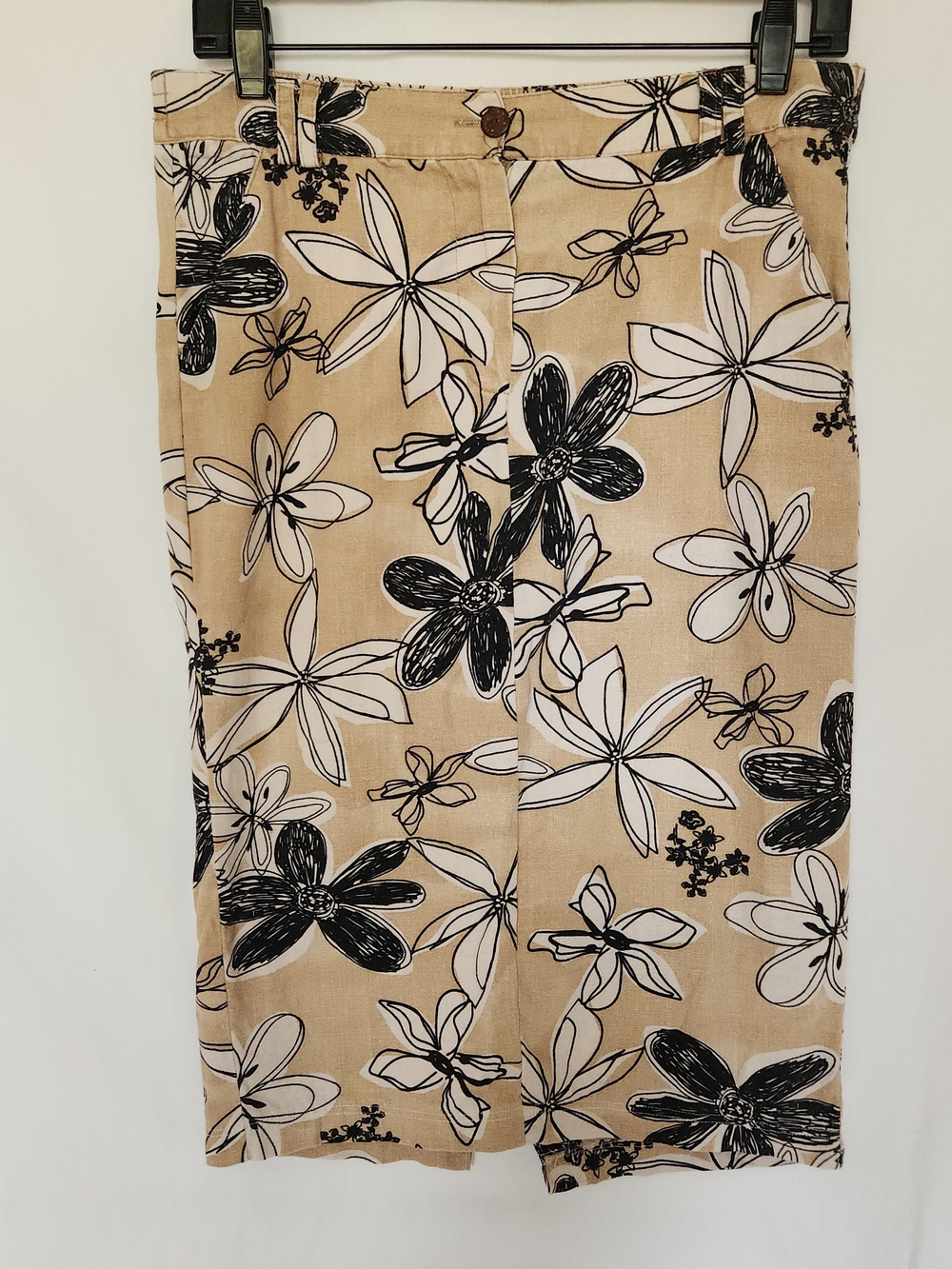 Y2K Linen Cotton Sportelle Beige Pencil Skirt with Floral Print Breathable S